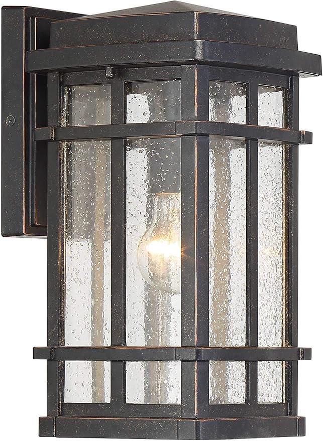 John Timberland Neri Mission Outdoor Wall Light Sconce Fixture Oil Rubbed Bronze 12 1/2" Clear Seedy Glass Decor | Lumora