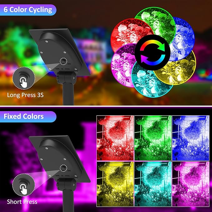 T-SUNUS RGB Solar Landscape Spotlights Christmas, Color Changing Spot Light Outdoor IP65 Waterproof Garden Lights | Lumora