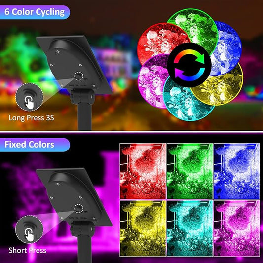 T-SUNUS RGB Solar Landscape Spotlights Christmas, Color Changing Spot Light Outdoor IP65 Waterproof Garden Lights 9.8ft Cable with Separated Panel for Yard Driveway Porch Walkway Pool Patio Halloween