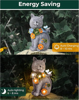Solar Garden Statues Outdoor Decor, 6 LED Cat Flowers Butterfly Figurine Lights, Waterproof for Balcony Patio Porch | Lumora
