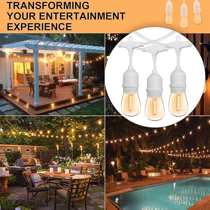 Banord Outdoor String Lights, 48FT Waterproof Patio Lights with 1W Dimmable LED Bulbs, White Hanging String Lights | Lumora