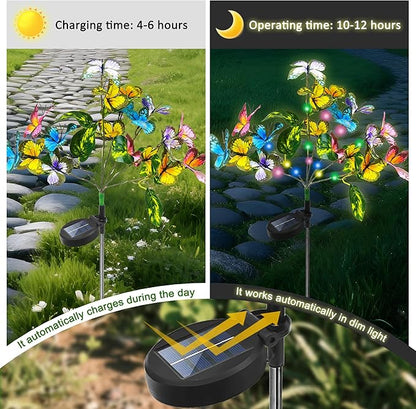 Anothera 2Pcs Solar Butterfly Lights Features Flashing or Steady-on Modes, Waterproof Sunflower Garden Lights for Outdoor, Patio, Lawn, Yard, Valentine's Day Gifts for Wife and Girlfriend
