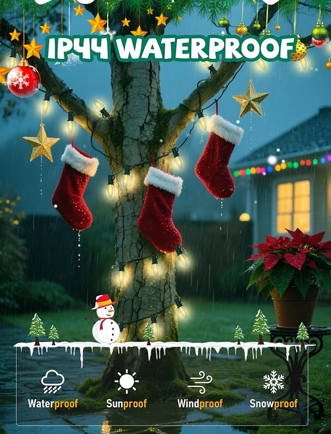 25Ft Clear Chritsmas Lights Outdoor, C7 Vintage String Lights with 27 Clear Incandescent Bulbs, Hanging Patio Lights for Porch Roofline Christmas Tree Garden Pathway Indoor Decor