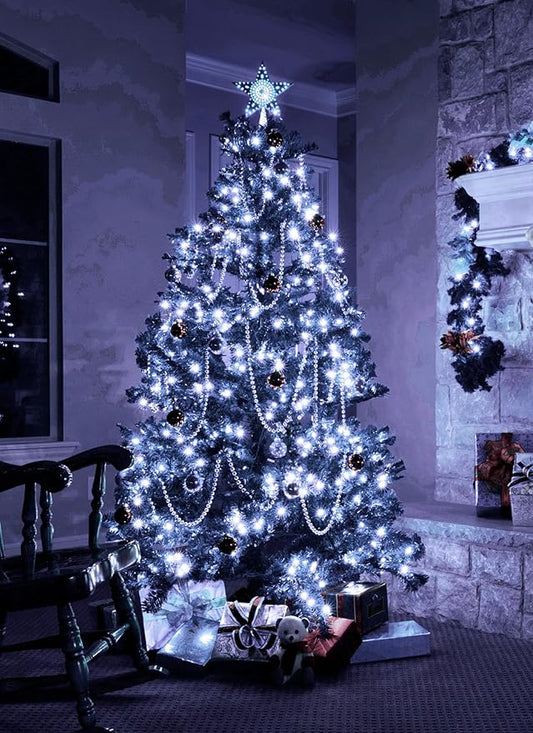 Christmas Tree Lights Outdoor, 205Ft 600 LED Twinkle Fairy Lights String Lights with 8 Light Modes for Christmas LED Garland Wreath Wedding Indoor Holiday Decorations with Dark Green Wire, Cool White