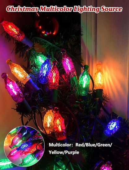 SUNSGNE 25FT Colored Christmas Lights with 25 LED Diamond Shatterproof Multicolor Bulbs, Colorful Christmas Lights for Patio Yard Porch Balcony Gazebo Xmas Decorations, E12 Socket