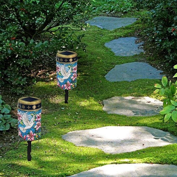 Cemetery Decorations for Grave Dove Lily Cemetery Solar Lights for Grave Auto On/Off LED Solar Light for Landscape Outdoor Memorial Gifts