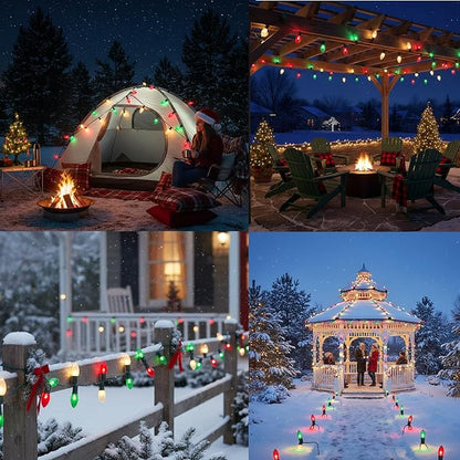 25FT C9 Christmas Lights Outdoor,Red White Green Christmas Lights with 26 Bulbs(1 Spare),C9/ E17 Base,Vintage Colored String Light for Garden, Yard, Party, Xmas Tree Decorations