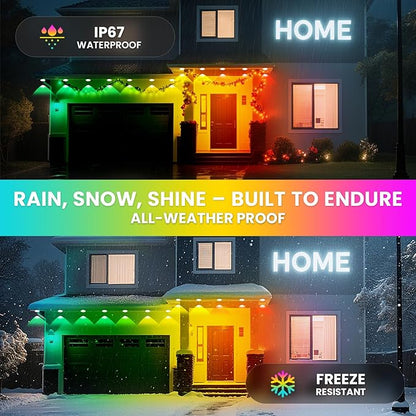 Permanent Lights for Outside House, 50 FT RGB Women's Day Outdoor Lights, App, Bluetooth Music, Ip67, Christmas Permanent Led Outdoor Lighting for Soffit Fence Garage Landscape Patio.