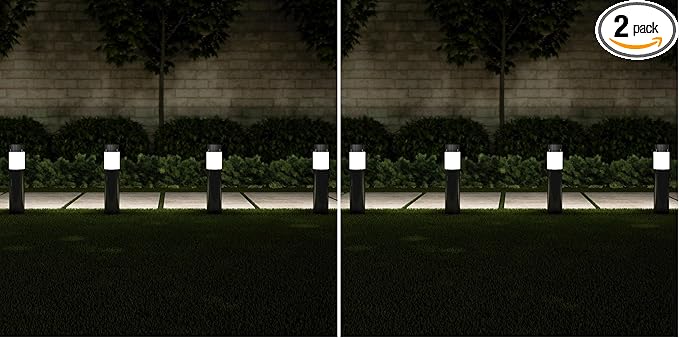 Pure Garden Solar Path Bollard Lights, Set of 6-15” Stainless Steel Outdoor Stake Lighting for Garden, Landscape, Yard, Driveway, Walkway (Black) (Pack of 2)