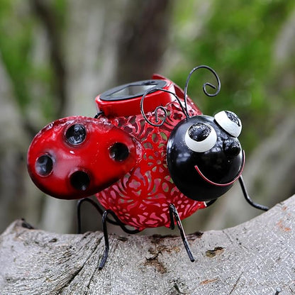 9.8" Ladybug Solar Powered Metal Sculpture - LED Figurine Night Garden Light, Ladybug Solar Light Metal Statue, Yard Art, Patio Accent,Outdoor Lawn Solar Decor, Landscape Path Light Ornament