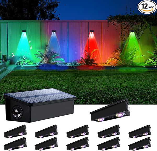 12 Pack Color Changing Solar Powered Fence Lights Outdoor Decorative LED Waterproof Yard Lamps for Outside Wall | Lumora