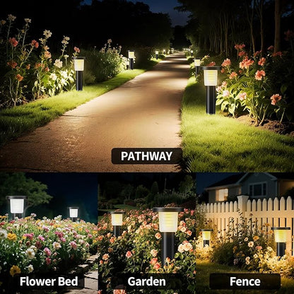 intelamp Solar Garden Lights Outdoor Waterproof, 2 Pack Bright LED Solar Powered Patio Decor Lighting Outside with Remote Control 3 Color Auto On/Off Yard Light for Lawn Pathway Porch Landscape Path