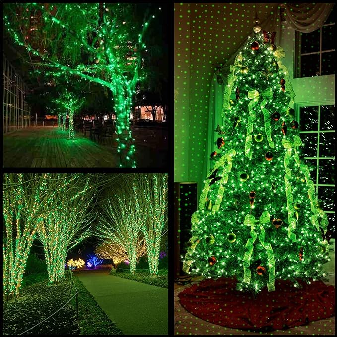 YULETIME 200 Green Christmas Lights, Pack of 2 Sets 33 Feet 100 Count UL Certified Incandescent String Lights (Green - White Wire)