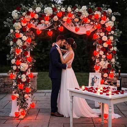 20Ft Valentine's Day String Lights Outdoor with Glitter 3D Red Heart Shaped Lights, 22 Dimmable LED Bulbs(2 Spare) Waterproof for Indoor Outdoor Wedding Anniversary Party Valentine's Day Decorations