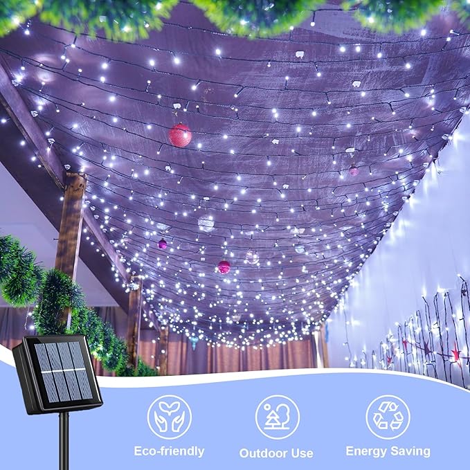 QITONG Solar Christmas Lights Outdoor Waterproof, 2 Pack Each 66ft 200 LED Christmas String Lights, 8 Modes Green | Lumora