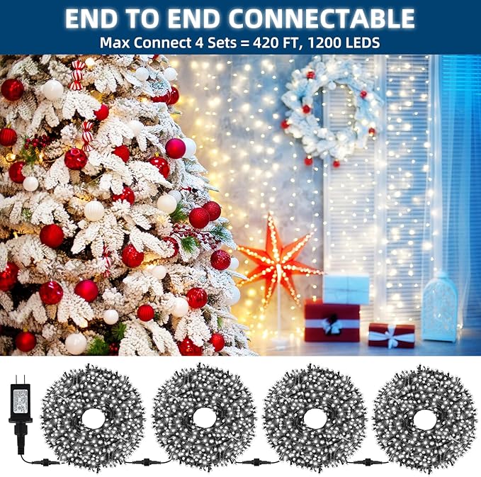 105FT 300LEDs Christmas Lights Outdoor Indoor String Lights 8 Modes Memory Function for Christmas Tree Party | Lumora