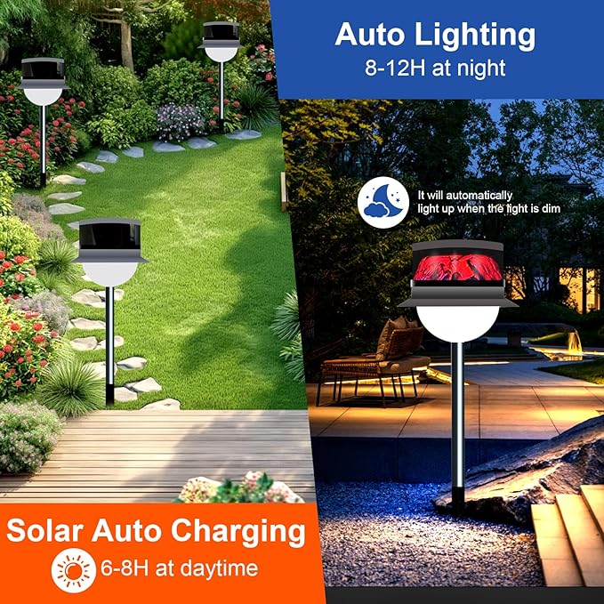 Solar Garden Lawn Stake Light, Waterproof Realistic Charcoal Fire, Solar Powered LED for Outdoor Garden, Decorative Landscape Lighting for Path, Modern Unique Style USB Rechargeable Solar Lights