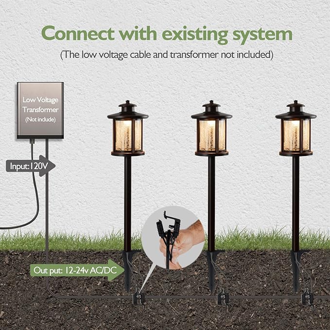 LITFIT Low Voltage Landscape Lighting, 12V 3.4W 155LM 3000K Outdoor Path Lights with Connectors, Crackled Shade | Lumora