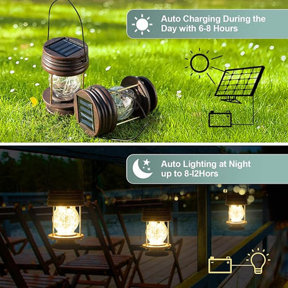 Hanging Solar Lights Outdoor - Solar Powered Waterproof Landscape Christmas Lanterns with Retro Design for Patio, Yard, Garden and Pathway Decoration (Warm Light) (2, 5.5" Fairy LED)