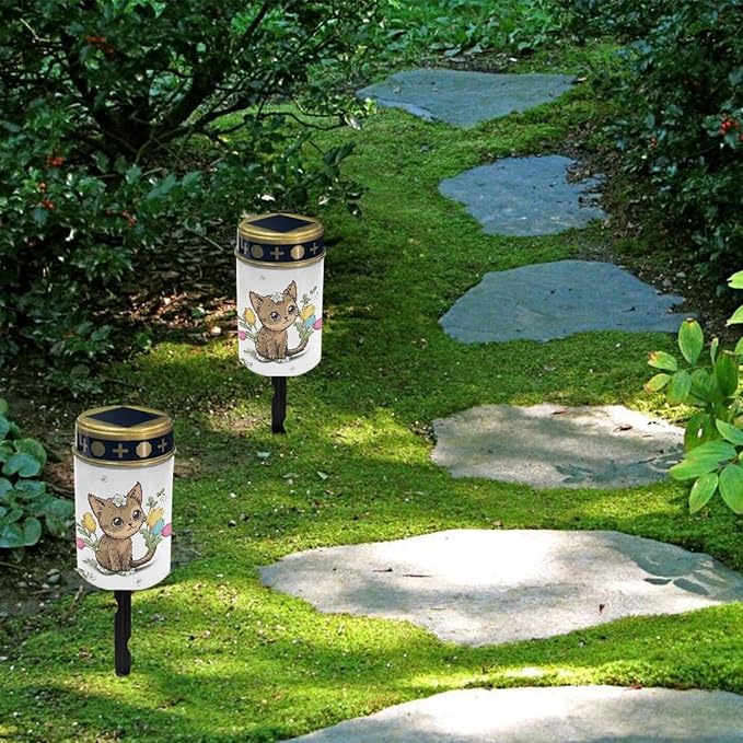 Cute Cat Outdoor Stake Lights Solar Warm White Lights for Yard Patio Waterproof Pathway Lights Flameless Garden | Lumora