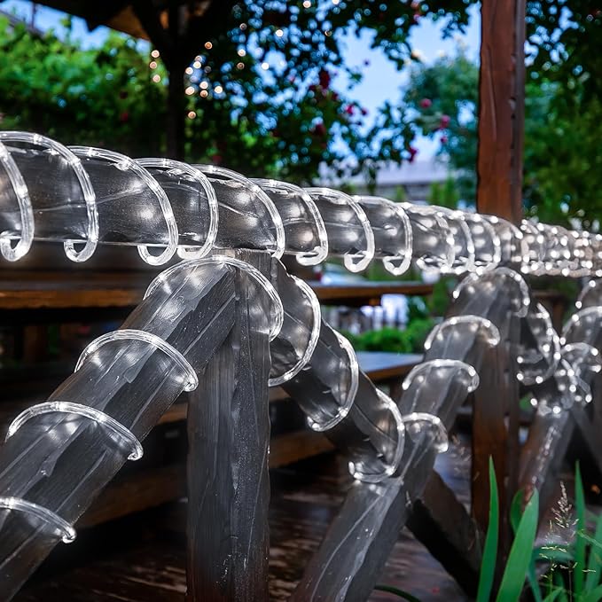 Solar Rope Lights, 66ft 200LED Solar String Lights, 8 Modes Waterproof Solar Powered Outdoor Light, Flexible Clear | Lumora