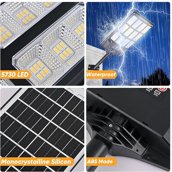Solar Lights Outdoor Waterproof, 6500K Dusk to Dawn Solar Street Light Motion Sensor with Remote Control, LED Security Lights for Outside Garden Yard Parking Lot, Outdoor Flood Lights