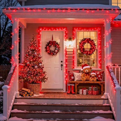 JMEXSUSS 500 LED Red Valentine Lights Indoor Outdoor, 163 FT Clear Wire Red Lights Plug in, 8 Modes Christmas String Light Outdoor Waterproof for Xmas Tree Bedroom Room Halloween