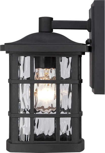 Quoizel Stonington Outdoor Wall Lantern, Coastal Armour 10.5 Inch 1-Light Mystic Black Vintage Wall Sconce, Clear Water Glass, 100W, Decorative Outside Lights for Patio, Porch, Garage or Yard