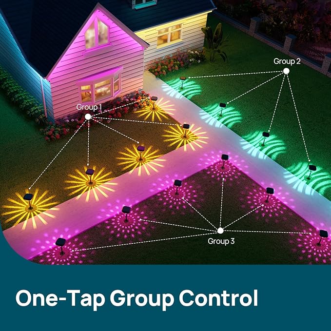 Linkind Smart Solar Pathway Lights SP6, in-App Pattern Switching Solar Lights Outdoor, USB&Solar Charging St. Patrick's Day Lights, Cool/Warm White/Color-Changing Lighting for Yard, Patio, 4 Pack