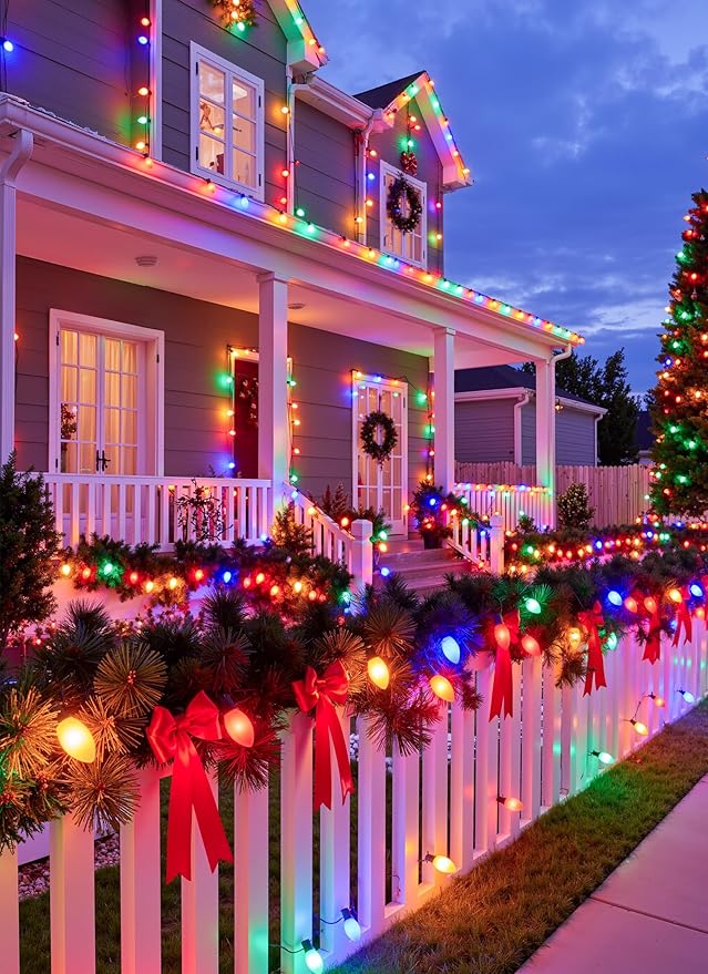 C9 LED Christmas Lights Outdoor, 200 Feet C9 String Light with 200 Shatterproof Matte Bulbs, Connectable Waterproof | Lumora