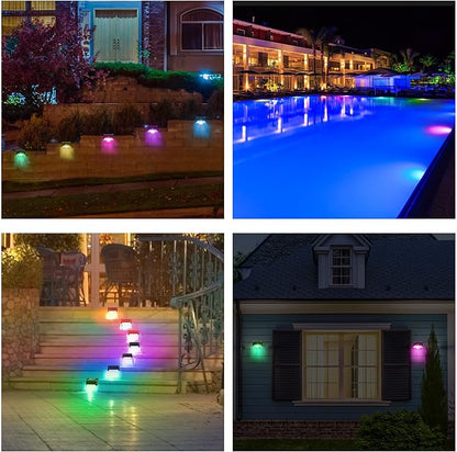 Solar Pool Side Lights 4-Pack, Color Changing Waterproof Light up Swimming Pool Accessories Night, Outdoor LED Deck Lights for Stairs, Step, Fence, Yard, Patio, and Pathway Decor