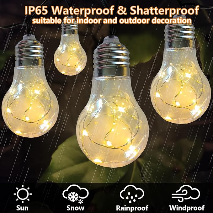 Battery Operated Outdoor Lights 22.85FT 20 Edison Bulb String Light Outdoor 100 LED Fairy Lights with Timer & 8 | Lumora