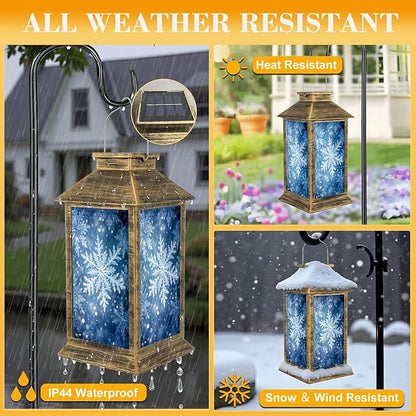 Solar Lantern Outdoor Waterproof Delicate Snowflakes Frosted Winter Garden Decor LED Solar Lights Hanging/Tabletop Lamp Gifts for Women Mom for Outside Yard Patio