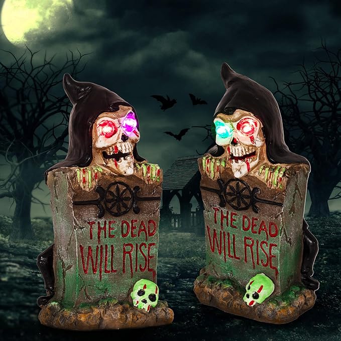 HUYIENO Solar Halloween Decoration Graveyard Tombstone Solar Garden Lights Resin Material for Halloween Party | Lumora