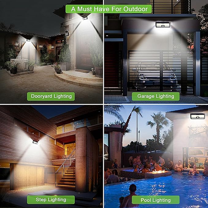 LECLSTAR Solar Outdoor Lights - 4000Lm 268 LED Security Lights with 4 Wide Angle, Motion Sensor Lights for Outside | Lumora