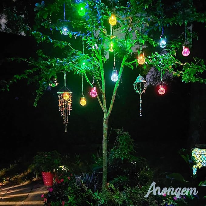 Solar Hanging Lanterns Outdoor: 12 Pack Cracked Glass Ball Lights with Hook - Waterproof Color Changing Globe | Lumora