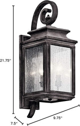 Kichler Wiscombe Park 21.75" 3 Light Outdoor Wall Light with Clear Seeded Glass in Weathered Zinc | Lumora