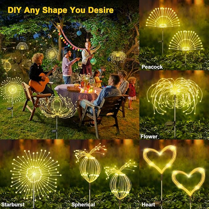 Solar Garden Lights Outdoor, 6 Pack 120 LED Twinkling Firework Lights Decorative with 2 Modes, Outdoor Waterproof | Lumora