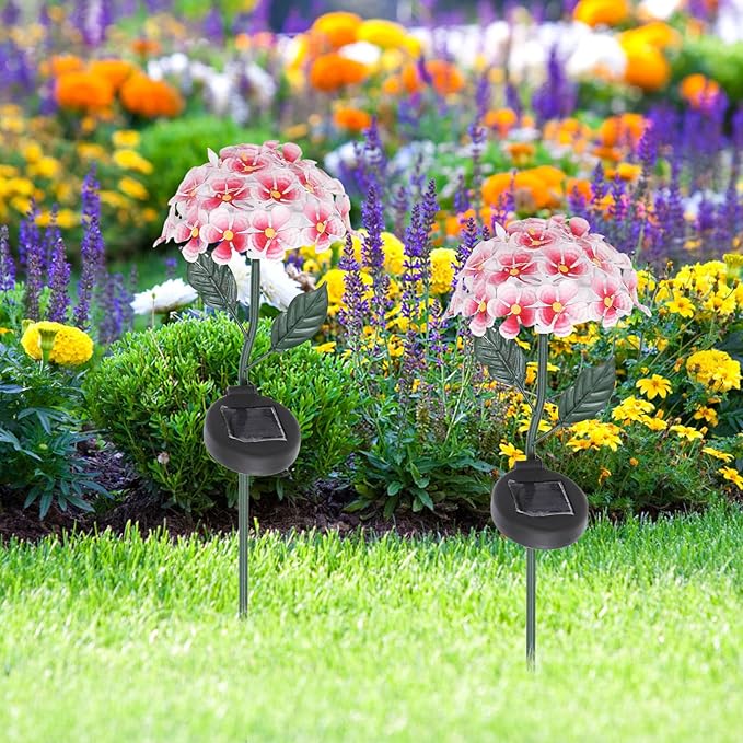 Mikikit Solar Hydrangea Stick Lamp Outdoor Ground Lawn Light Solar Energy Garden Pathway Decor Red