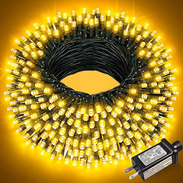 100FT 300 LED Christmas Lights Outdoor, Warm White Christmas Tree Lights with 8 Modes Waterproof, Connectable Green | Lumora
