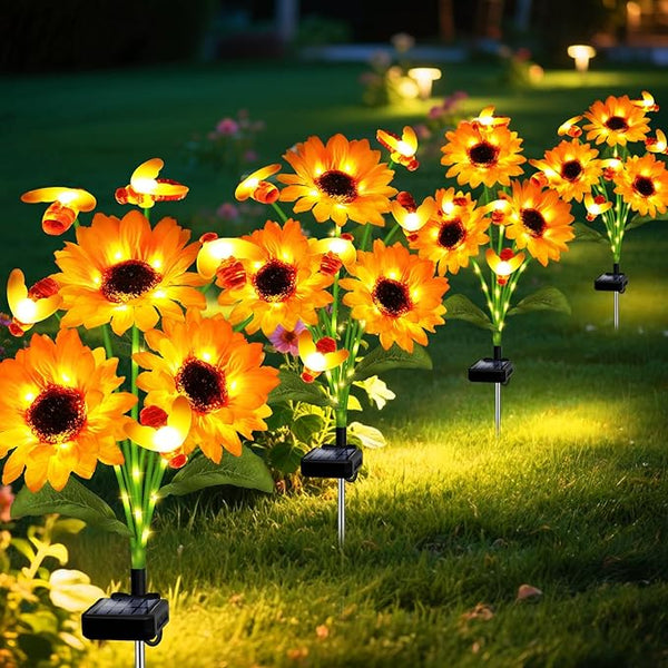 Solar Garden Lights 2 Pack Solar Swaying Bee Lights with Sunflowers, Gifts for Mom Women Mothers Day, Waterproof | Lumora