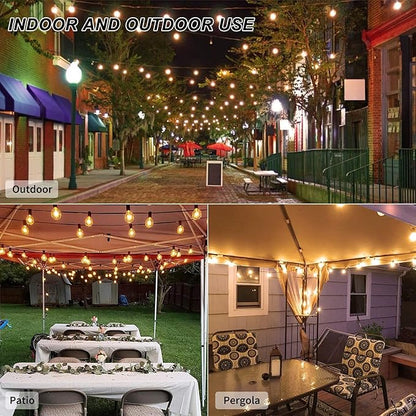Abeja 50 Feet Patio String Lights with 53 Edison Globe Bulbs and 50 Pack G40 Light Bulbs Replacement, 120V 5W Clear Globe G40 Outdoor String Lights