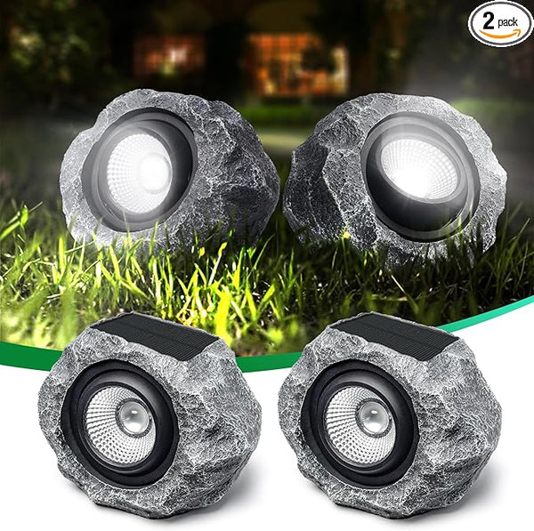 2 Pack Solar Rock Lights Outdoor, Angle Adjustable Solar Lights Outdoor Waterproof, LED Solar Garden Lights, Auto | Lumora