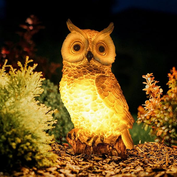 Solar Owl Garden Statues Outdoor Decor Resin Owl Figurine with LED Lights Owl Sculpture for Porch Patio Lawn Yard | Lumora