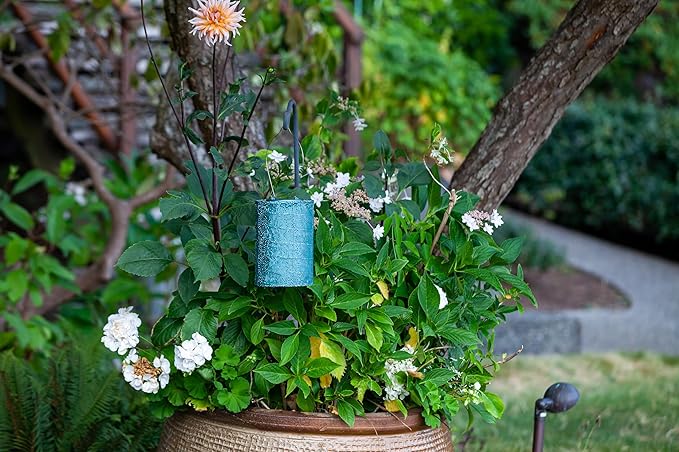 Allsop Soji Stella - Tin Art' Punched Luminaria - Cylinder - 7.5" - Outdoor Solar Latern - Metallic Emerald | Lumora