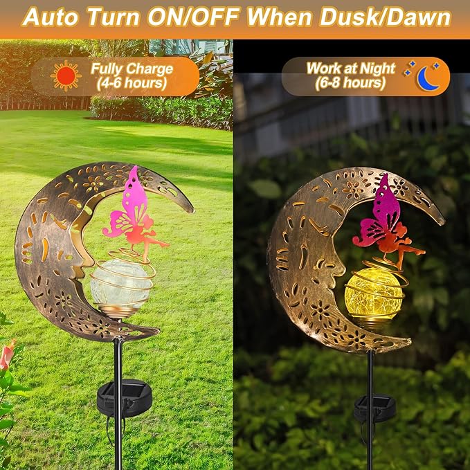 Hunayda Garden Solar Lights Decor,Moon Fairy Pathway Outdoor Stake Lights,Landscape Lights for Yard,Thanksgiving Day,Christmas Day Gift