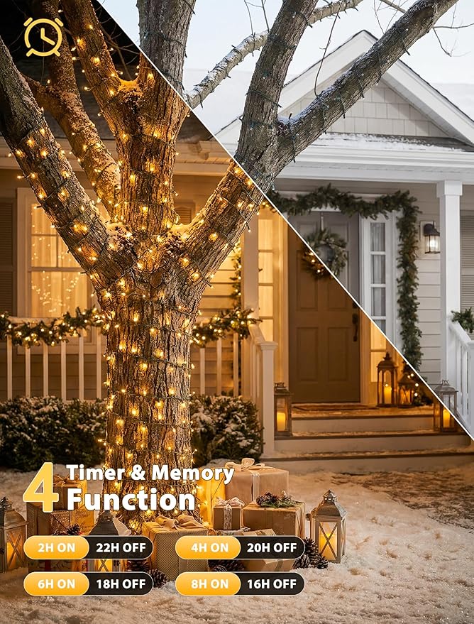 Hopolon String Lights Indoor Outdoor, 33 FT 100 LED Connectable Green Wire Twinkle Fairy Lights, Plug in Christmas Light Waterproof for Wedding Party Patio Spring Decor (Warm White with Remote)
