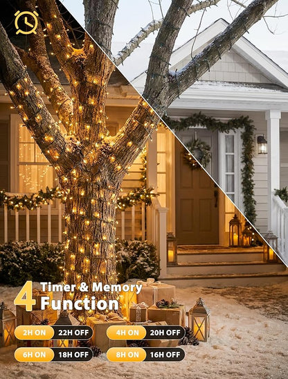 Hopolon String Lights Indoor Outdoor, 33 FT 100 LED Connectable Green Wire Twinkle Fairy Lights, Plug in Christmas Light Waterproof for Wedding Party Patio Spring Decor (Warm White with Remote)