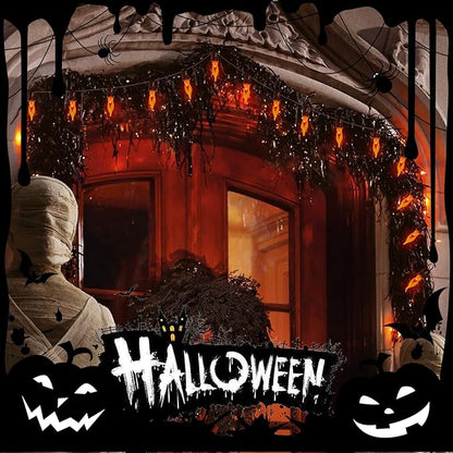C18 Flickering Flame String Lights, 10Ft Halloween Decorations String Lights with 10 Flickering Flame Bulbs for Outdoor Garden Yard Home Halloween Party, Clear Orange- Black Wire