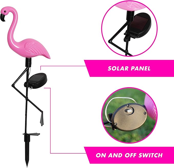 Solar Flamingo Lights Outdoor | Pink Flamingo Yard Decorations | Lawn Light Stakes Garden Ornaments